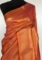 Coral Peach Banarasi Silk Saree with gold zari weaves - Image 3