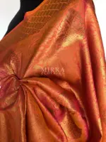 Coral Peach Banarasi Silk Saree with gold zari weaves - Image 5