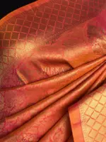 Coral Peach Banarasi Silk Saree with gold zari weaves - Image 6