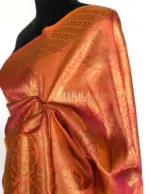 Coral Peach Banarasi Silk Saree with gold zari weaves - Image 4