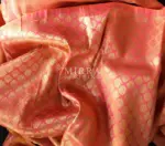 Coral Peach Banarasi Silk Saree with gold zari weaves - Image 7