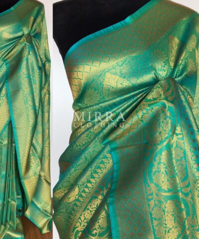 Turquoise Blue Banarasi Silk Saree with gold zari body weaves