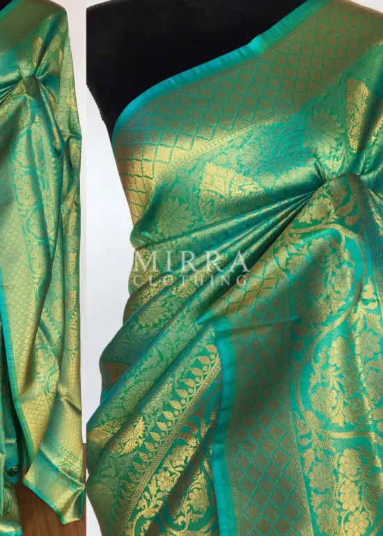 Turquoise Blue Banarasi Silk Saree with gold zari body weaves