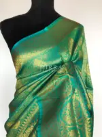 Turquoise Blue Banarasi Silk Saree with gold zari body weaves - Image 3