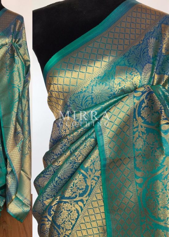 Blue Banarasi Silk Saree with gold zari body weaves