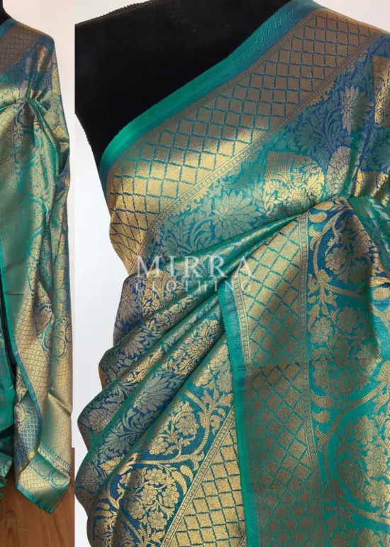 Blue Banarasi Silk Saree with gold zari body weaves