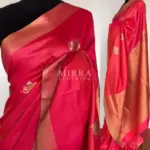 Coral Red Banarasi Silk Saree with Gold and Silver Zari Weave - Image 2