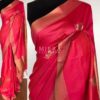 Coral Red Banarasi Silk Saree with Gold and Silver Zari Weave