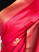 Coral Red Banarasi Silk Saree with Gold and Silver Zari Weave - Image 5