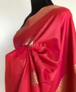 Coral Red Banarasi Silk Saree with Gold and Silver Zari Weave - Image 4