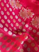 Coral Red Banarasi Silk Saree with Gold and Silver Zari Weave - Image 6
