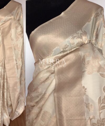 Cream Banarasi Silk Saree with Gold Zari Weaves