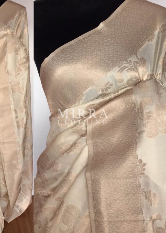 Cream Banarasi Silk Saree with Gold Zari Weaves