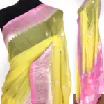 Pastel Yellow Banarasi Silk Saree in Pure Khaddi Chiffon - Image 3