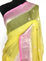 Pastel Yellow Banarasi Silk Saree in Pure Khaddi Chiffon - Image 4