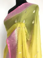 Pastel Yellow Banarasi Silk Saree in Pure Khaddi Chiffon - Image 6