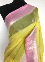 Pastel Yellow Banarasi Silk Saree in Pure Khaddi Chiffon - Image 7