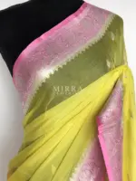Pastel Yellow Banarasi Silk Saree in Pure Khaddi Chiffon - Image 5