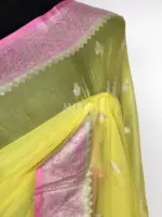 Pastel Yellow Banarasi Silk Saree in Pure Khaddi Chiffon - Image 8