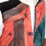 Coral Peach Chinnalapattu Silk Saree with Handwoven Buttas - Image 2