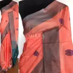 Coral Peach Chinnalapattu Silk Saree with Handwoven Buttas
