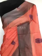 Coral Peach Chinnalapattu Silk Saree with Handwoven Buttas - Image 3