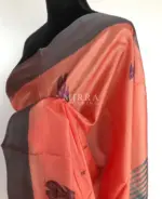 Coral Peach Chinnalapattu Silk Saree with Handwoven Buttas - Image 4