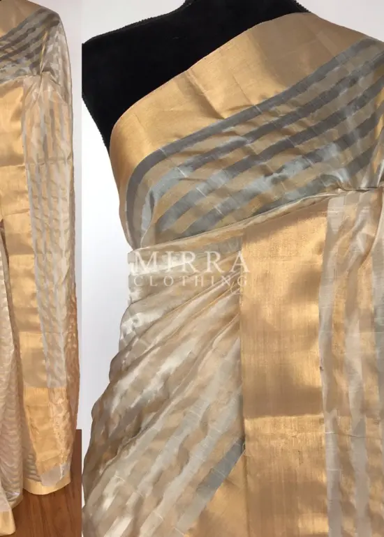 Offwhite Chanderi Silk Saree with Zari Weaves