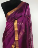 Purple Mangalagiri Silk Saree with gold zari checks - Image 6