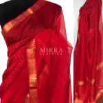 Scarlet Red Mangalagiri Silk Saree with gold zari checks - Image 2