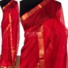 Scarlet Red Mangalagiri Silk Saree with gold zari checks