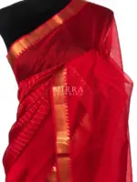 Scarlet Red Mangalagiri Silk Saree with gold zari checks - Image 3