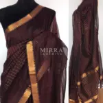 Coffee Brown Mangalagiri Silk Saree with gold zari checks - Image 2
