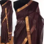 Coffee Brown Mangalagiri Silk Saree with gold zari checks