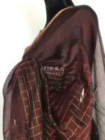 Coffee Brown Mangalagiri Silk Saree with gold zari checks - Image 4