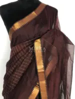 Coffee Brown Mangalagiri Silk Saree with gold zari checks - Image 3