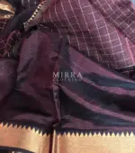 Coffee Brown Mangalagiri Silk Saree with gold zari checks - Image 5