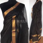 Black Mangalagiri Silk Saree with gold zari checks - Image 2