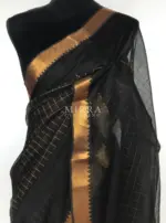 Black Mangalagiri Silk Saree with gold zari checks - Image 3