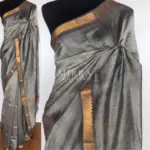 Grey Mangalagiri Silk Saree with gold zari checks