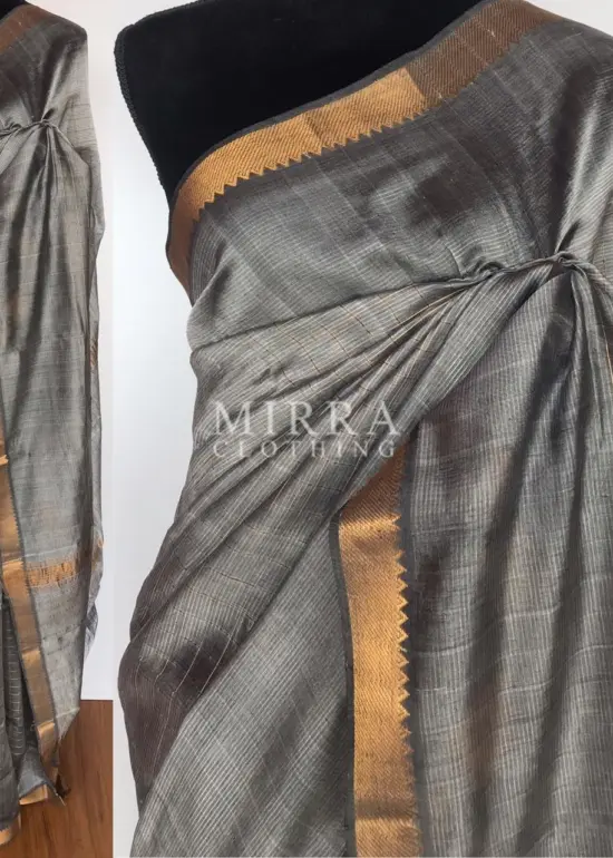 Grey Mangalagiri Silk Saree with gold zari checks