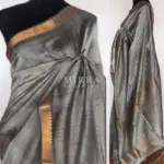 Grey Mangalagiri Silk Saree with gold zari checks - Image 2