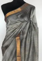 Grey Mangalagiri Silk Saree with gold zari checks - Image 3