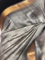 Grey Mangalagiri Silk Saree with gold zari checks - Image 5