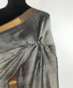 Grey Mangalagiri Silk Saree with gold zari checks - Image 4