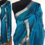Ocean Blue Mangalagiri Silk Saree with Silver Zari Checks