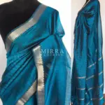 Ocean Blue Mangalagiri Silk Saree with Silver Zari Checks - Image 2