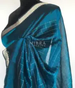 Ocean Blue Mangalagiri Silk Saree with Silver Zari Checks - Image 5