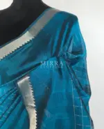 Ocean Blue Mangalagiri Silk Saree with Silver Zari Checks - Image 4