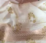 Cream Linen Silk Saree with Beautiful Prints along with Antique Zari Border - Image 8